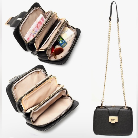 NWT Ladies Black PU Leather Shoulder Bag Evening Clutch Purse Cross - Picture 13 of 13